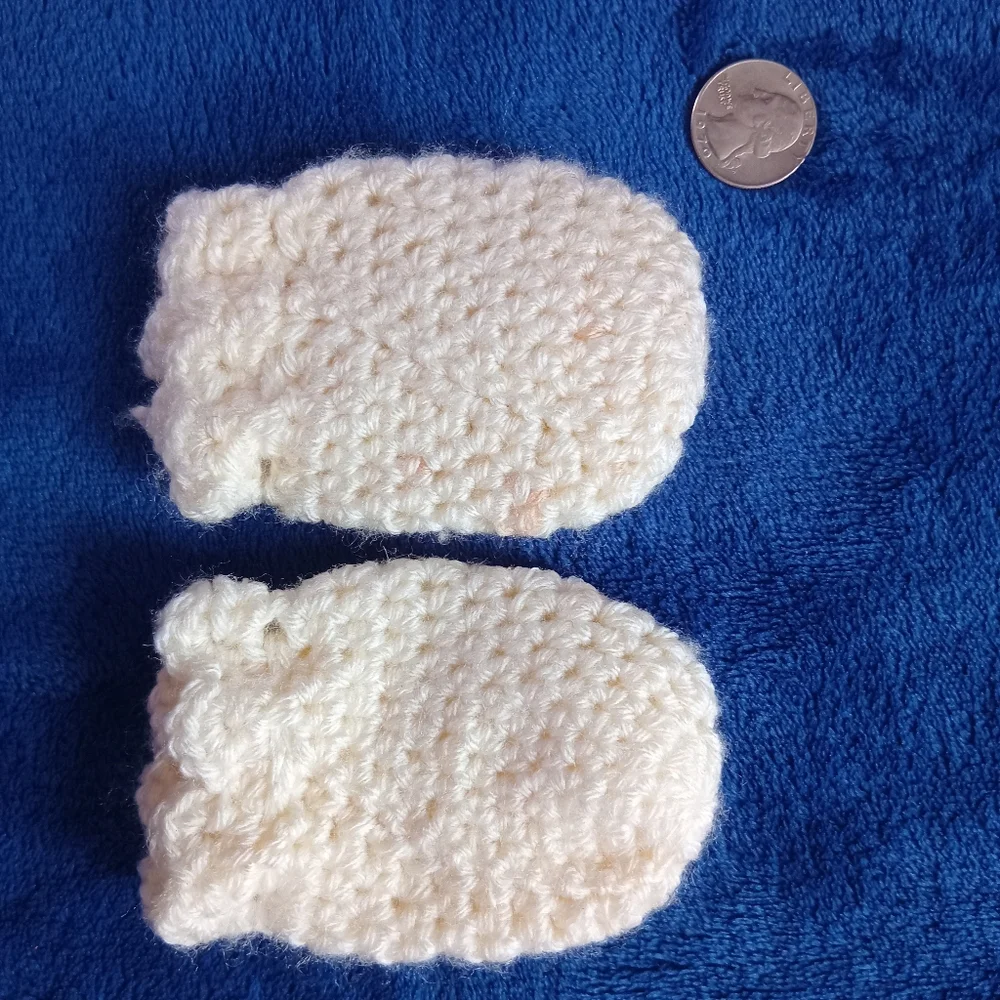 Handmade Cream Crochet Baby Mittens